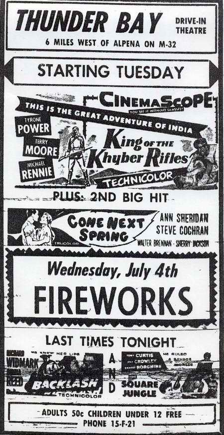 Thunder Bay Drive-In Theatre - Summer 1956 Ad